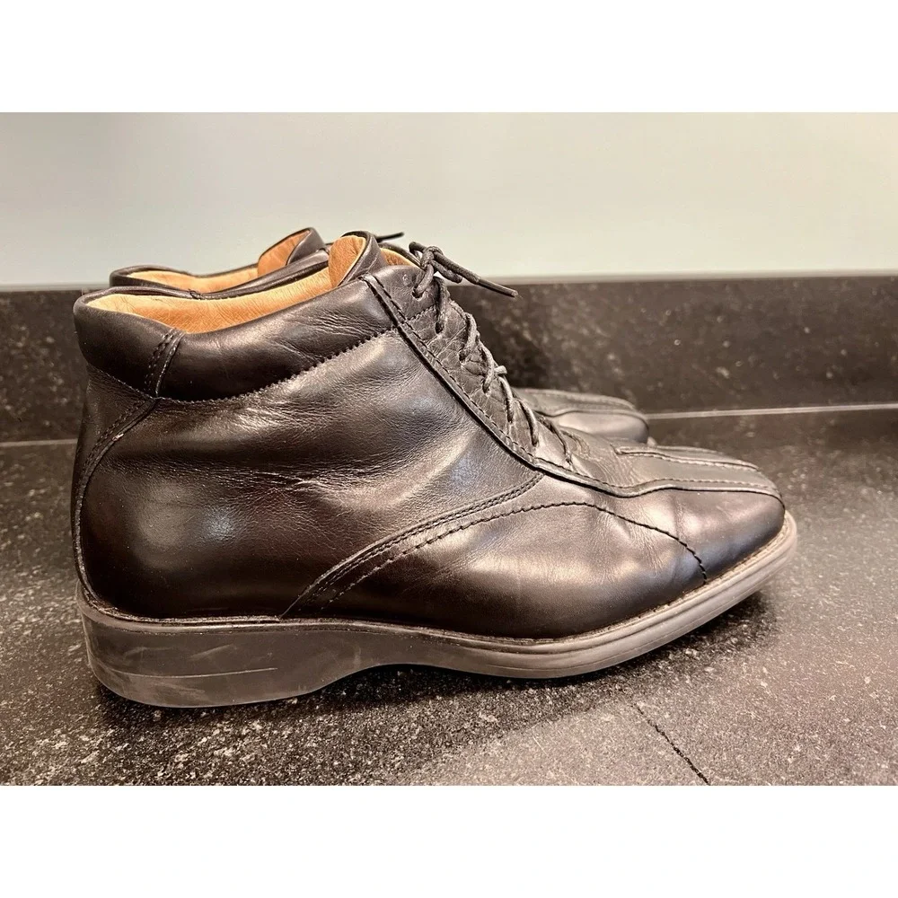 Bata Men's Black Leather Lace Up Dress Boot‎ Sz 41 (US 8) Made In Italy